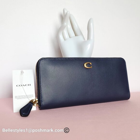 COACH Slim Accordion Smooth Leather Wallet with Back Slip Pocket- Dark Navy⭐ - Picture 3 of 16